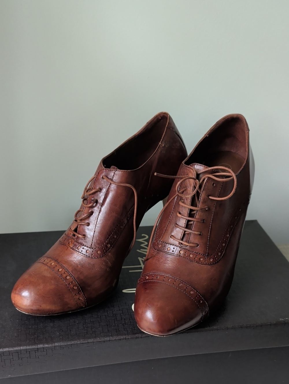 6.5 Size Women's Brown Leather Oxford Heeled Shoes Cole Haan - Damaged